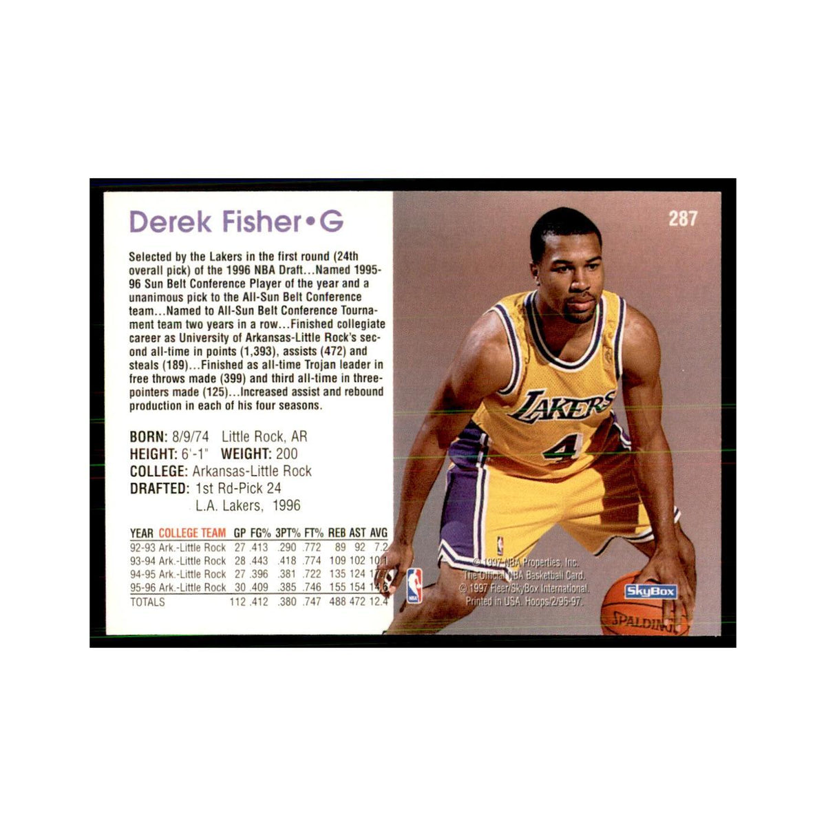 Derek Fisher Rookie 1996 NBA Hoops #287 Basketball Cards Basketball Card NM