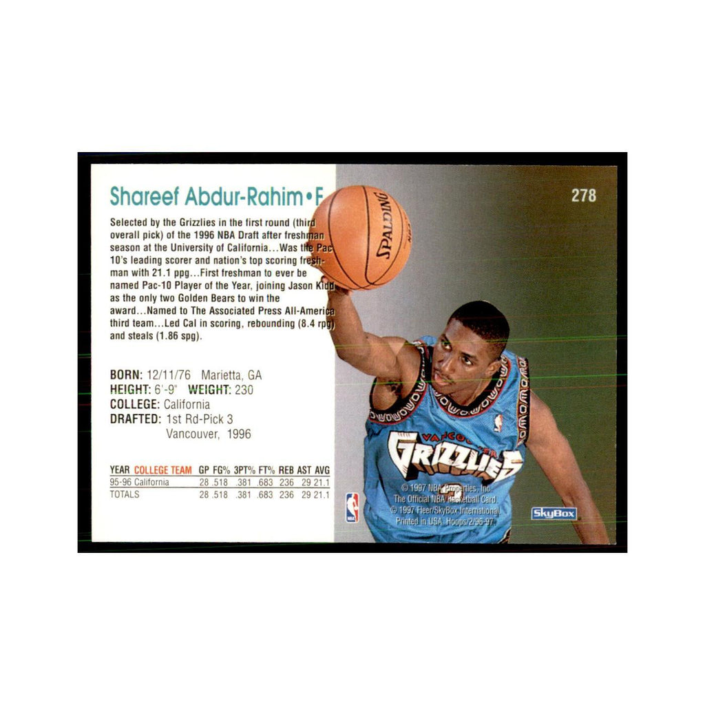 Shareef Abdur-Rahim Rookie 1996 NBA Hoops #278 Basketball Cards NM