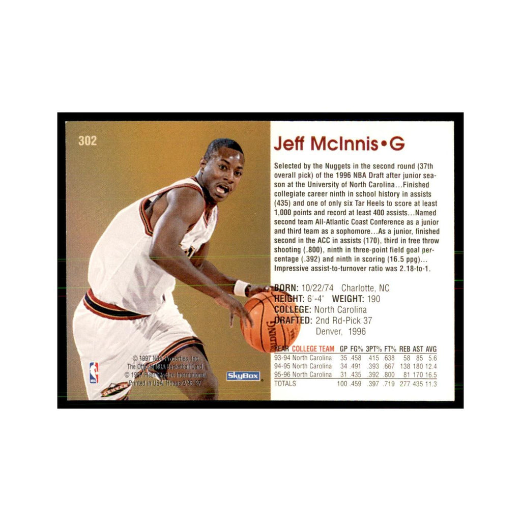 Jeff McInnis Rookie 1996 NBA Hoops #302 Basketball Cards Basketball Card NM