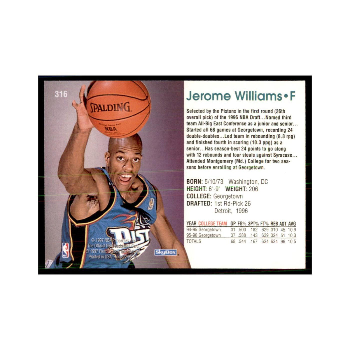 Jerome Williams Rookie 1996 NBA Hoops #316 Basketball Cards Basketball Card NM