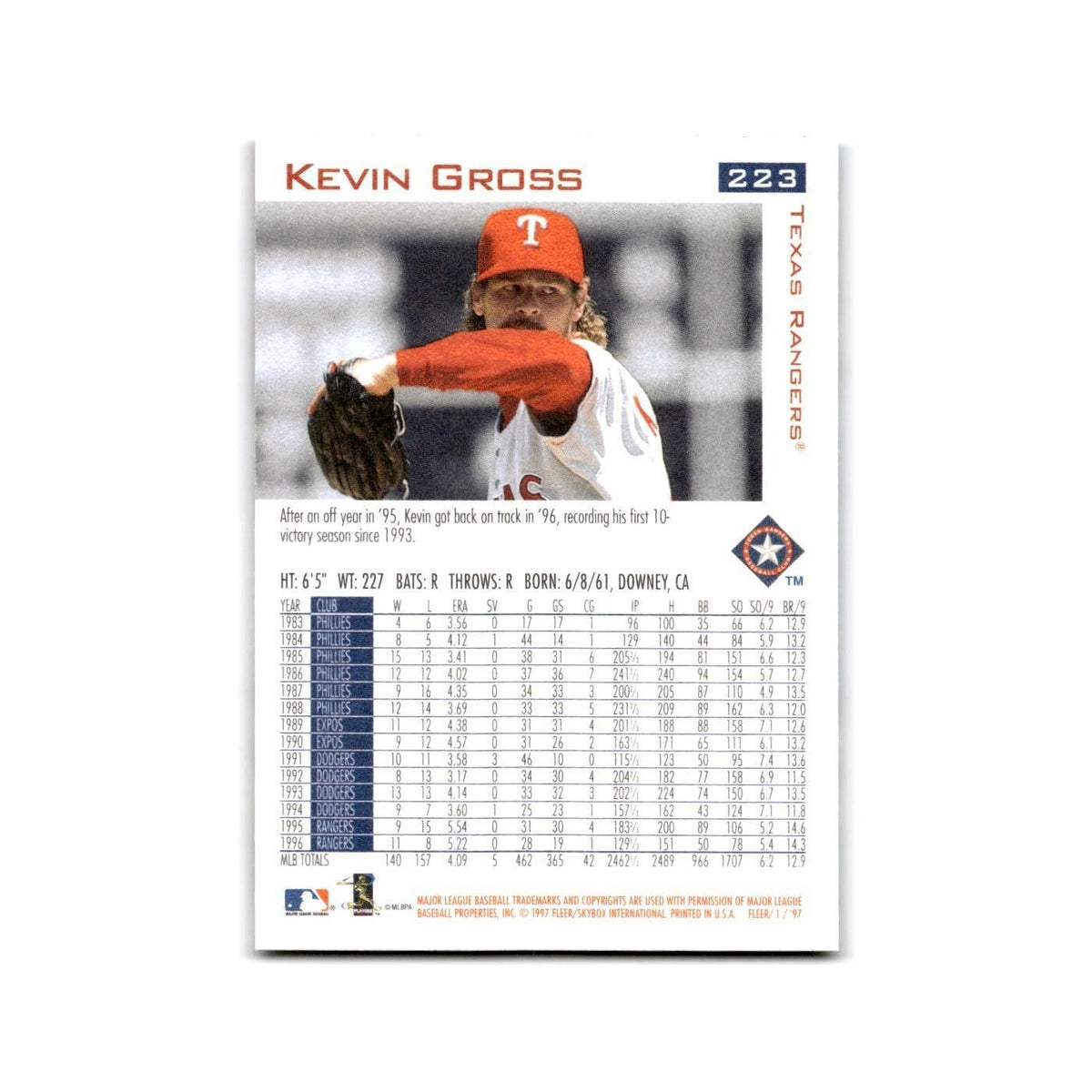 Kevin Gross 1997 Fleer #223 Texas Rangers Baseball Card NM