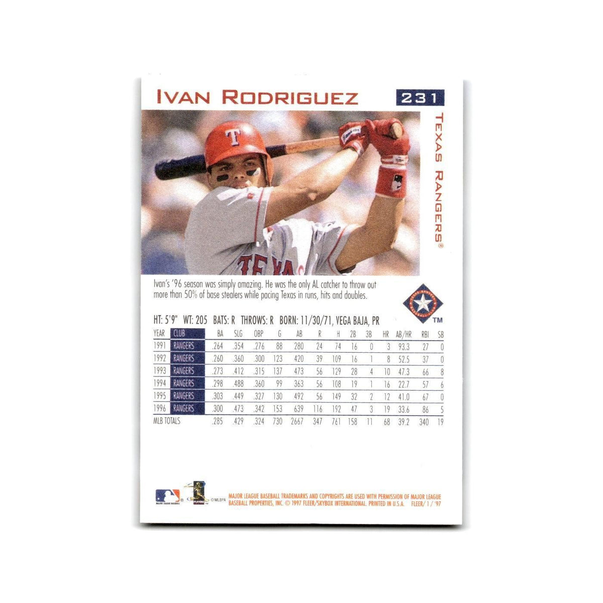 Ivan Rodriguez 1997 Fleer #231 Texas Rangers Baseball Card NM