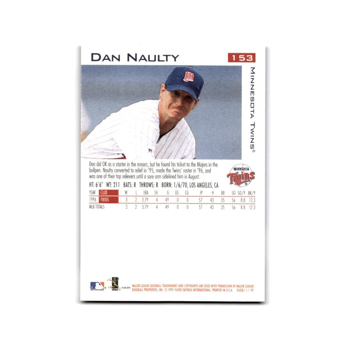 Dan Naulty 1997 Fleer #153 Minnesota Twins Baseball Card NM