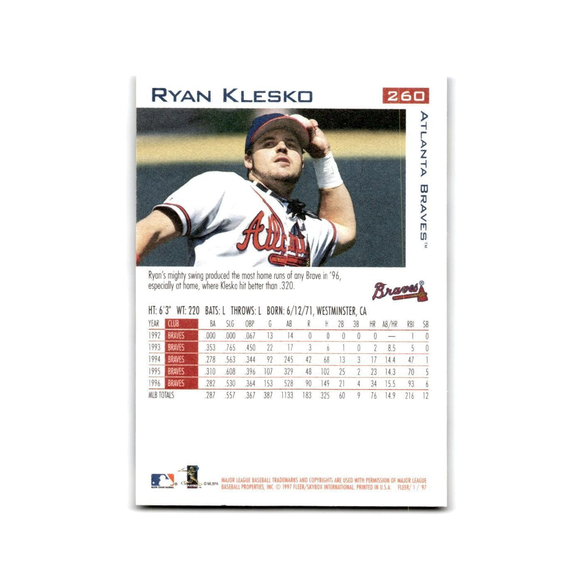 Ryan Klesko 1997 Fleer #260 Atlanta Braves NM