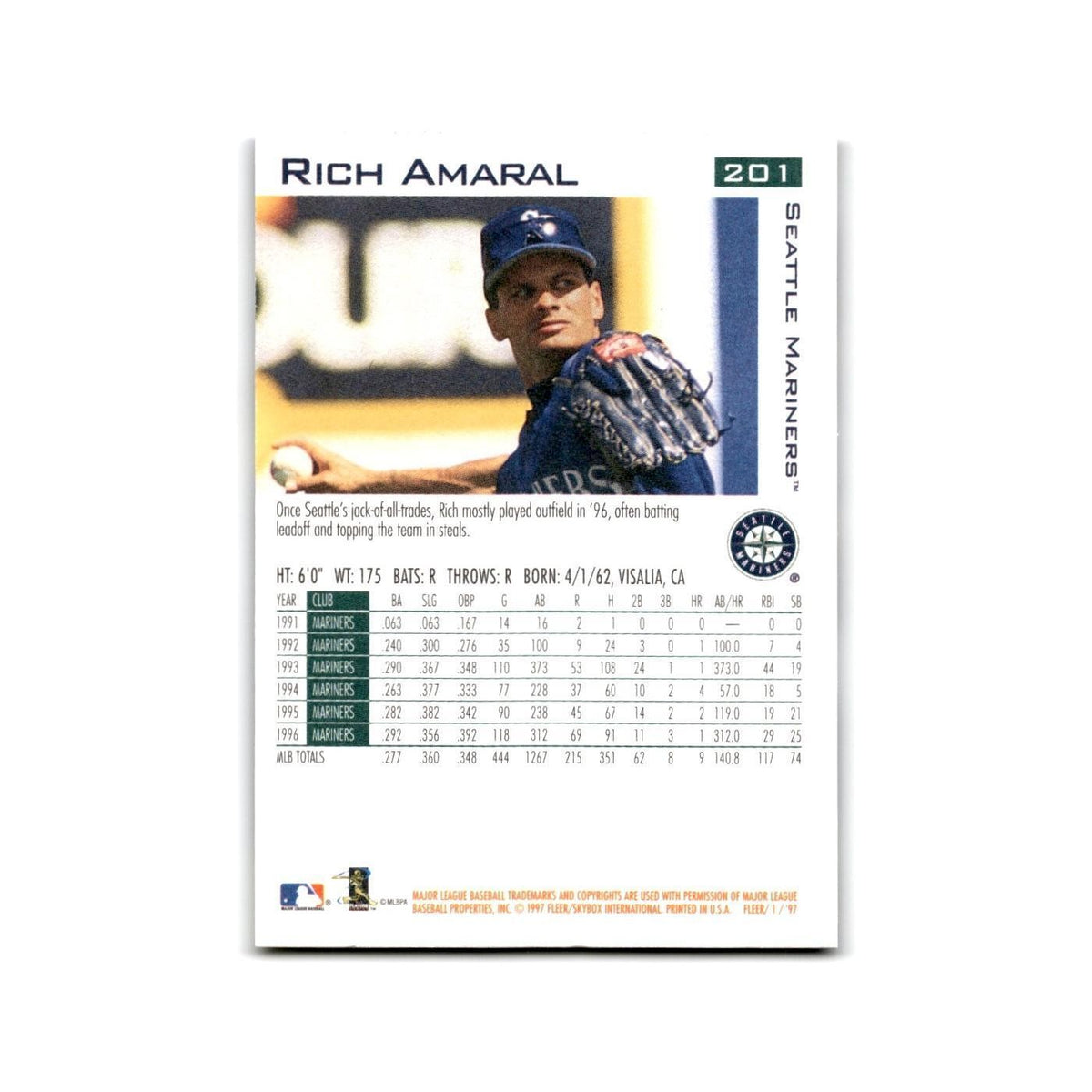 Rich Amaral 1997 Fleer #201 Seattle Mariners Baseball Card NM