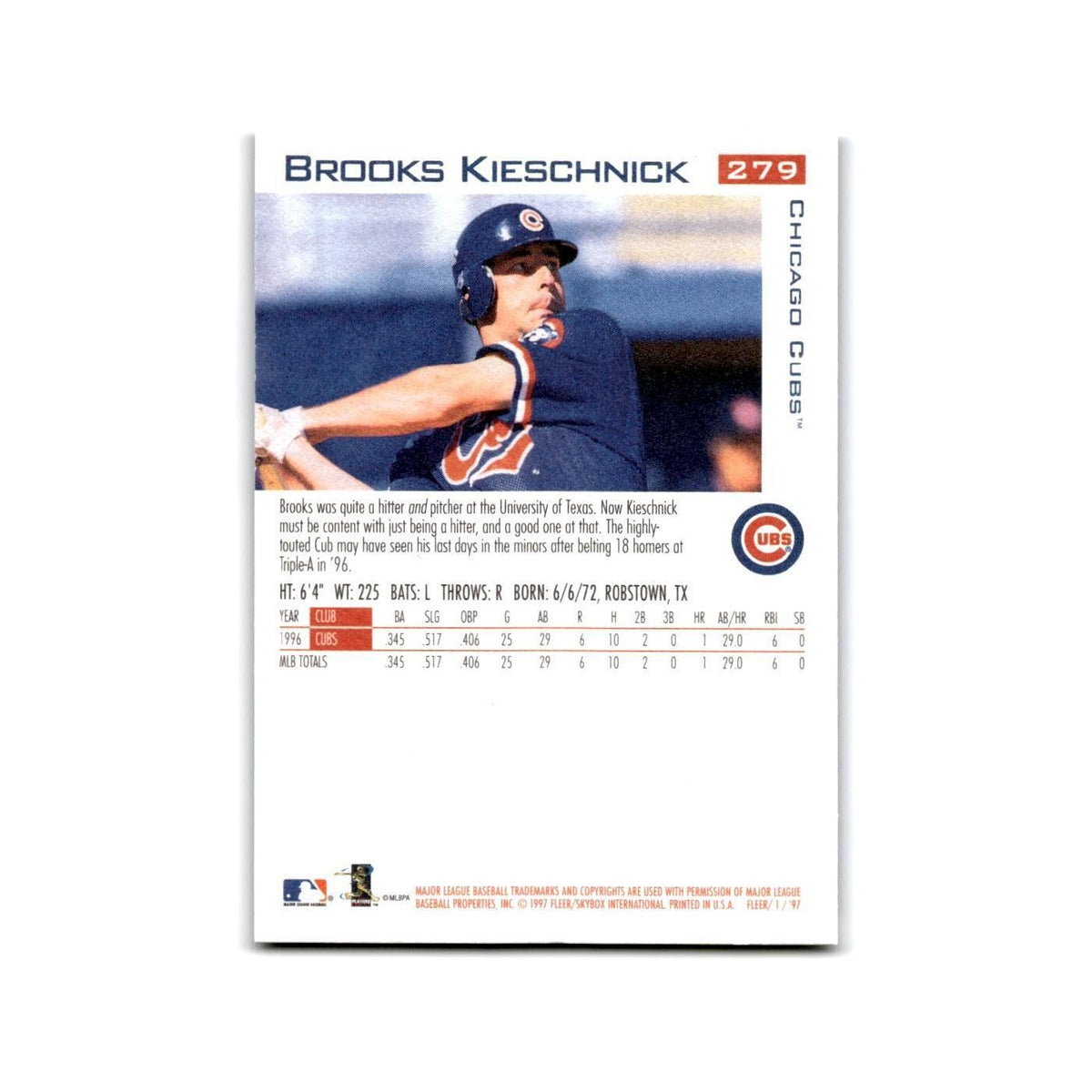 Brooks Kieschnick 1997 Fleer #279 Chicago Cubs Baseball Card NM
