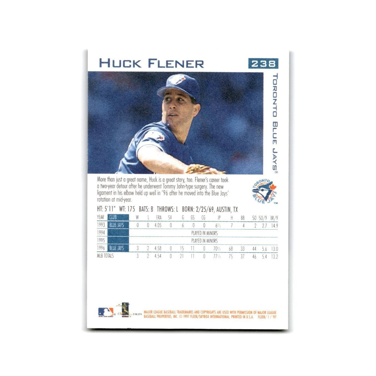 Huck Flener 1997 Fleer #238 Toronto Blue Jays Baseball Card NM