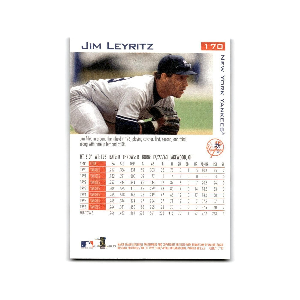 Jim Leyritz 1997 Fleer #170 New York Yankees Baseball Card NM