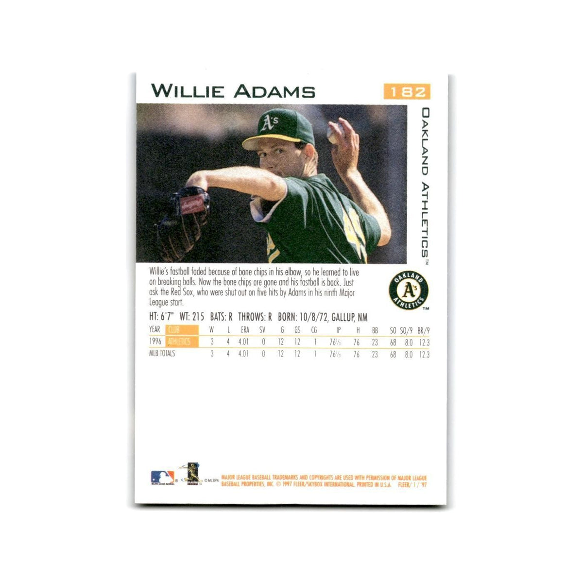 Willie Adams 1997 Fleer #182 Oakland Athletics Baseball Card NM