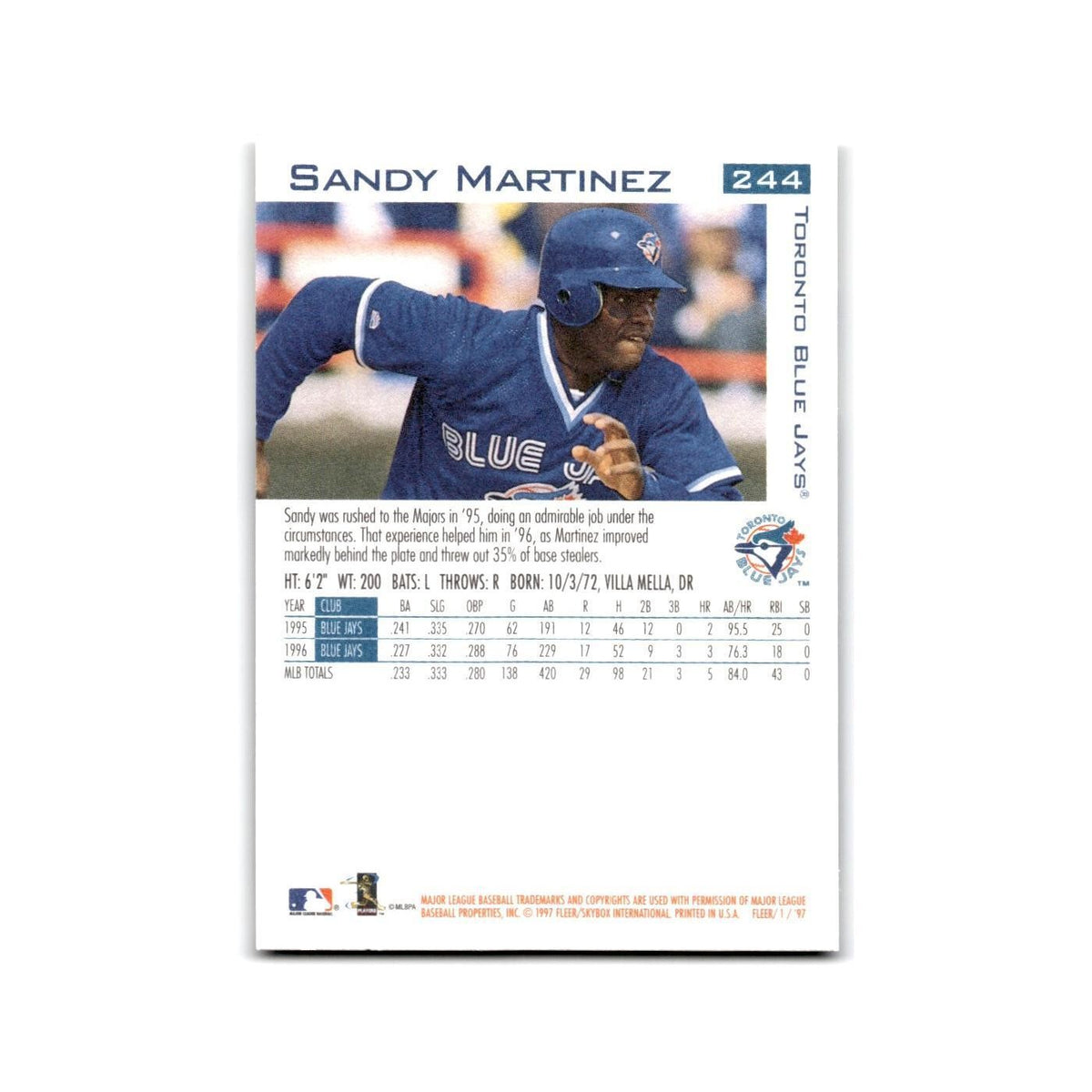 Sandy Martinez 1997 Fleer #244 Toronto Blue Jays NM