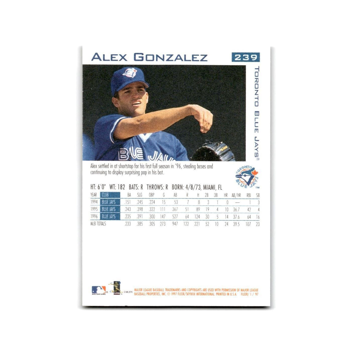 Alex Gonzalez 1997 Fleer #239 Toronto Blue Jays NM