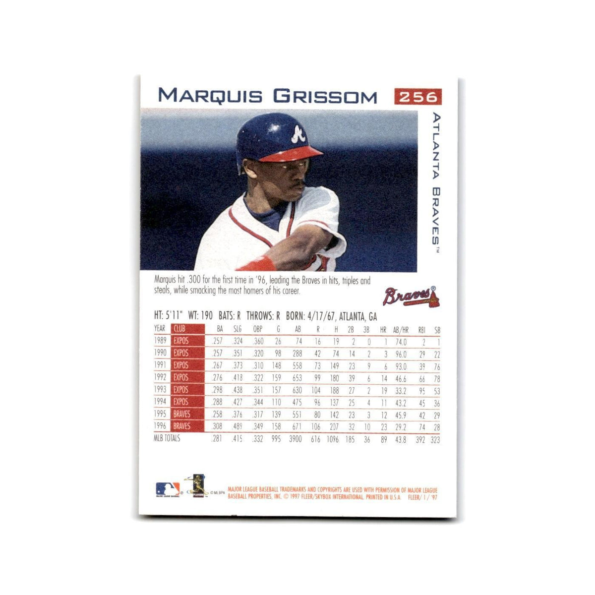 Marquis Grissom 1997 Fleer #256 Atlanta Braves NM