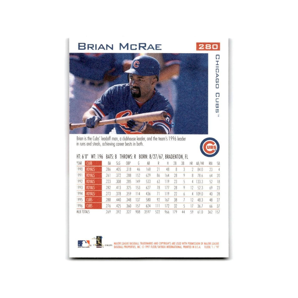 Brian McRae 1997 Fleer #280 Chicago Cubs Baseball Card NM