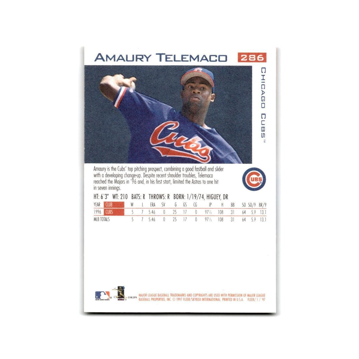 Amaury Telemaco 1997 Fleer #286 Chicago Cubs Baseball Card NM