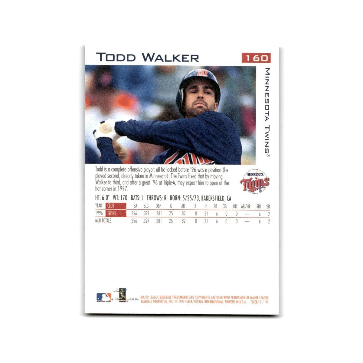 Todd Walker 1997 Fleer #160 Minnesota Twins Baseball Card NM