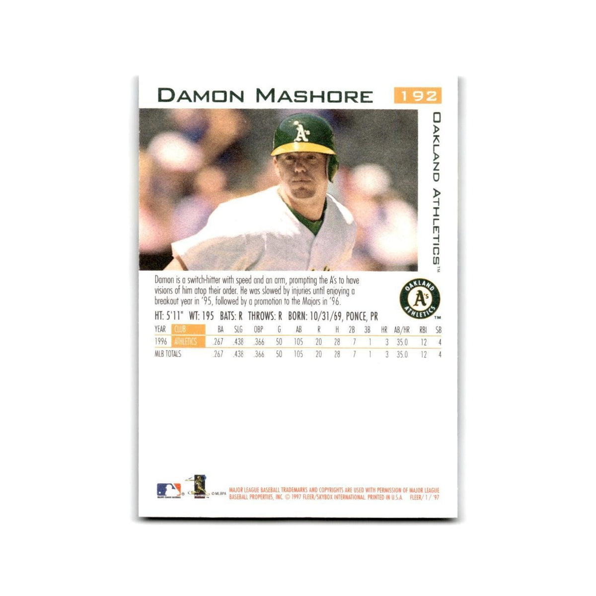 Damon Mashore Rookie 1997 Fleer #192 Oakland Athletics Baseball Card NM