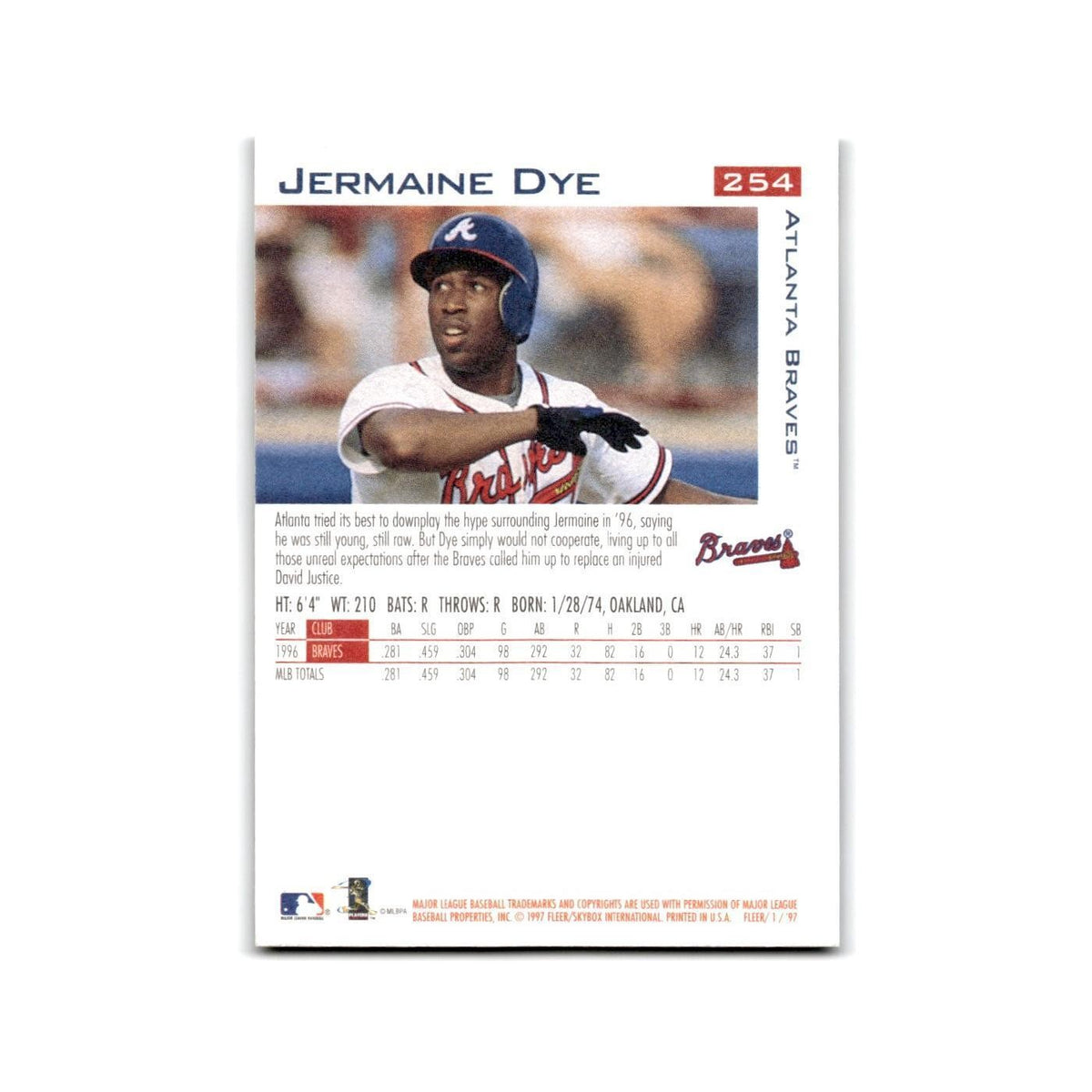 Jermaine Dye 1997 Fleer #254 Atlanta Braves Baseball Card NM