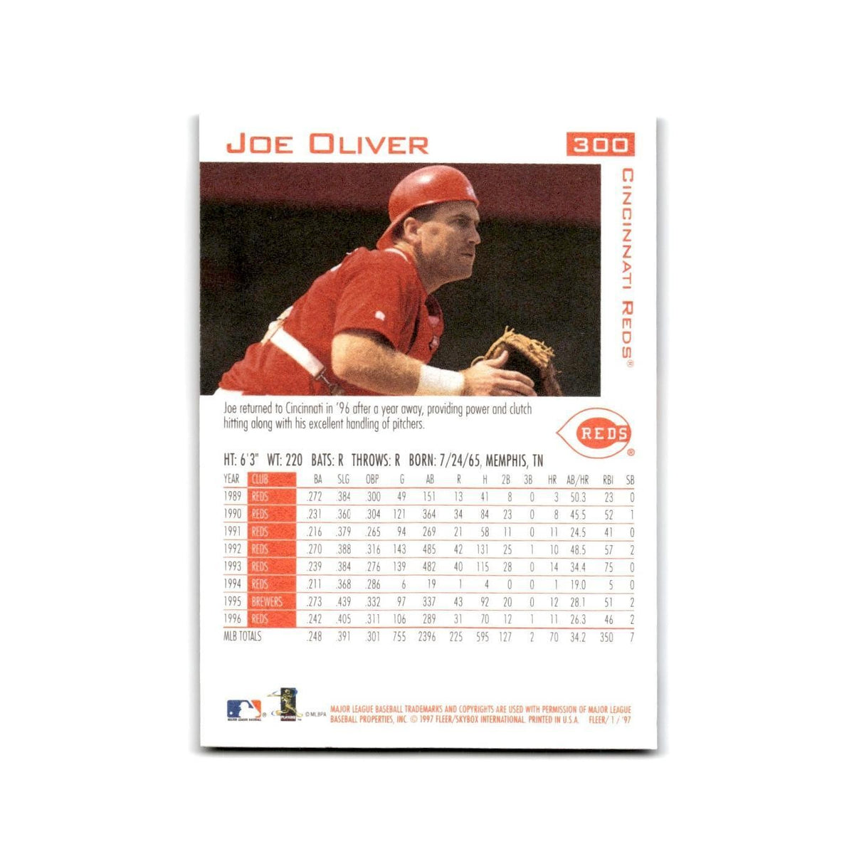 Joe Oliver 1997 Fleer #300 Cincinnati Reds Baseball Card NM