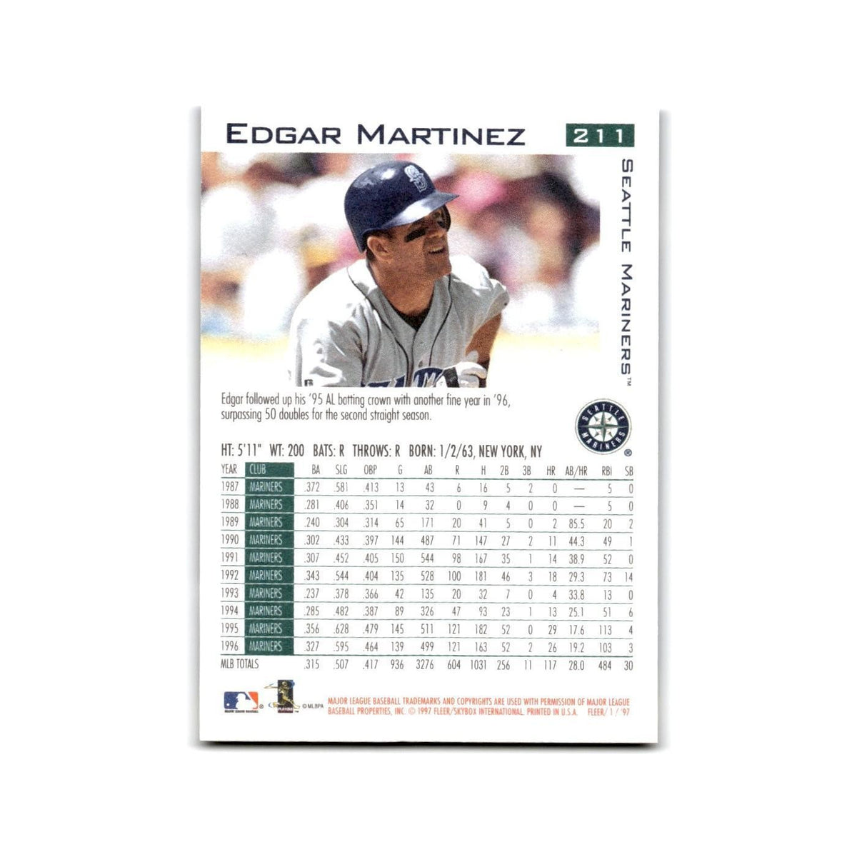 Edgar Martinez 1997 Fleer #211 Seattle Mariners Baseball Card NM