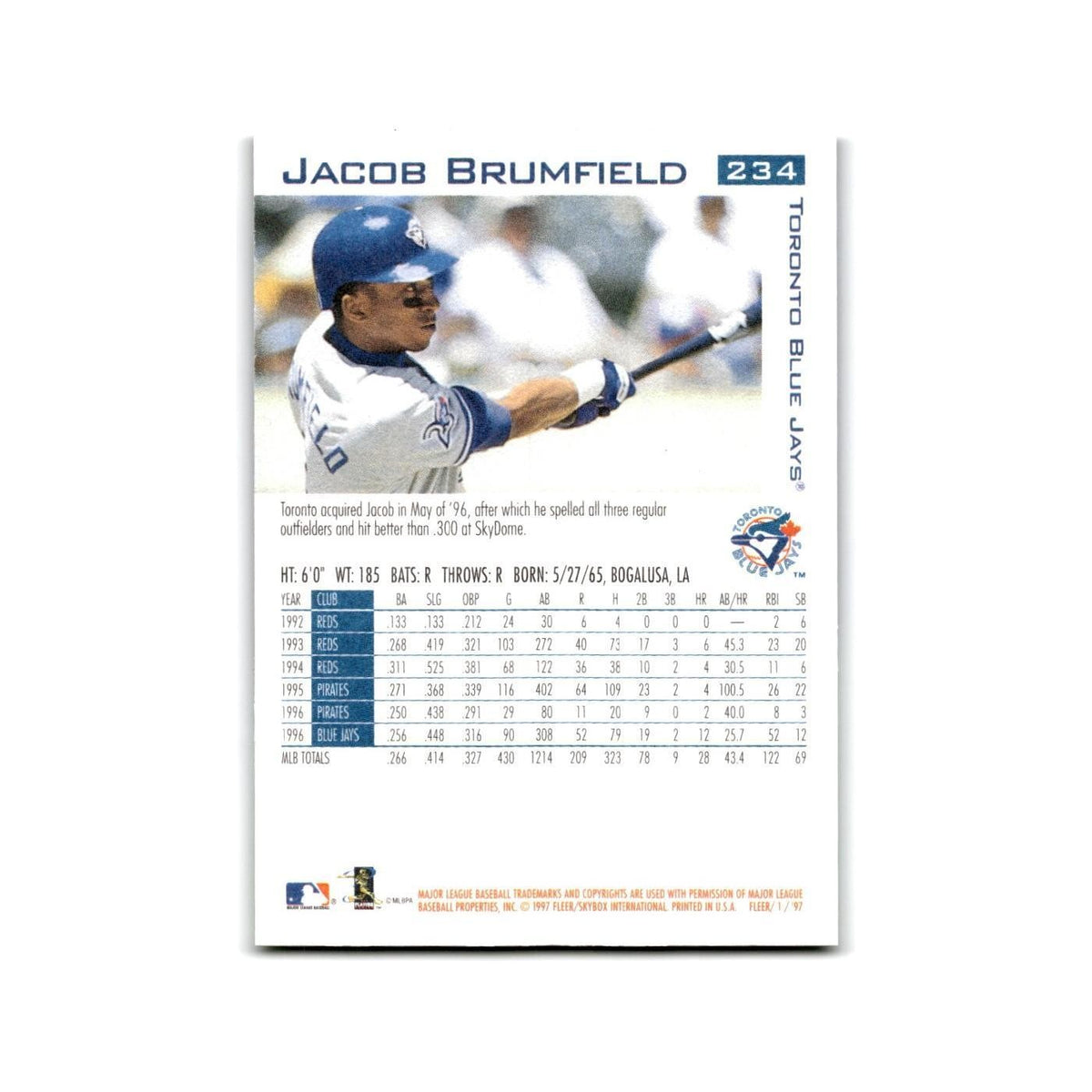 Jacob Brumfield 1997 Fleer #234 Toronto Blue Jays Baseball Card NM