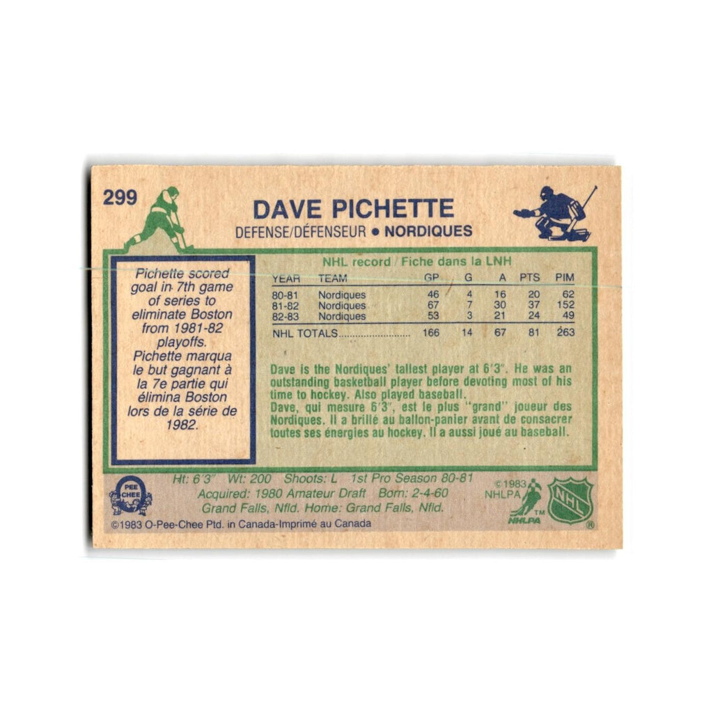 1983 O-Pee-Chee Dave Pichette Quebec Nordiques #299