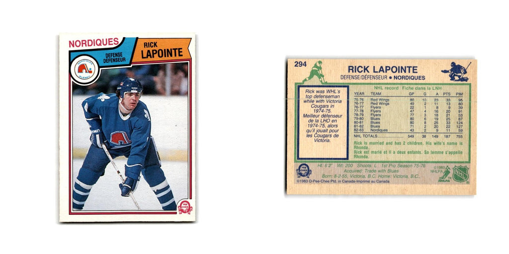 1983 O-Pee-Chee Rick Lapointe Quebec Nordiques #294