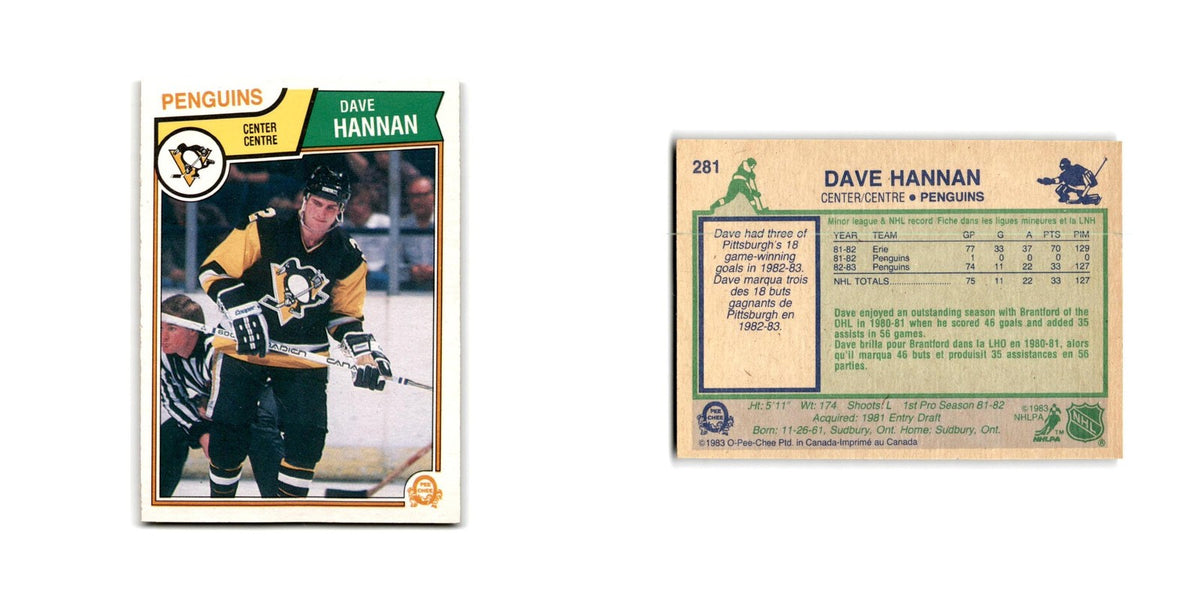 1983 O-Pee-Chee Dave Hannan RC Pittsburgh Penguins #281