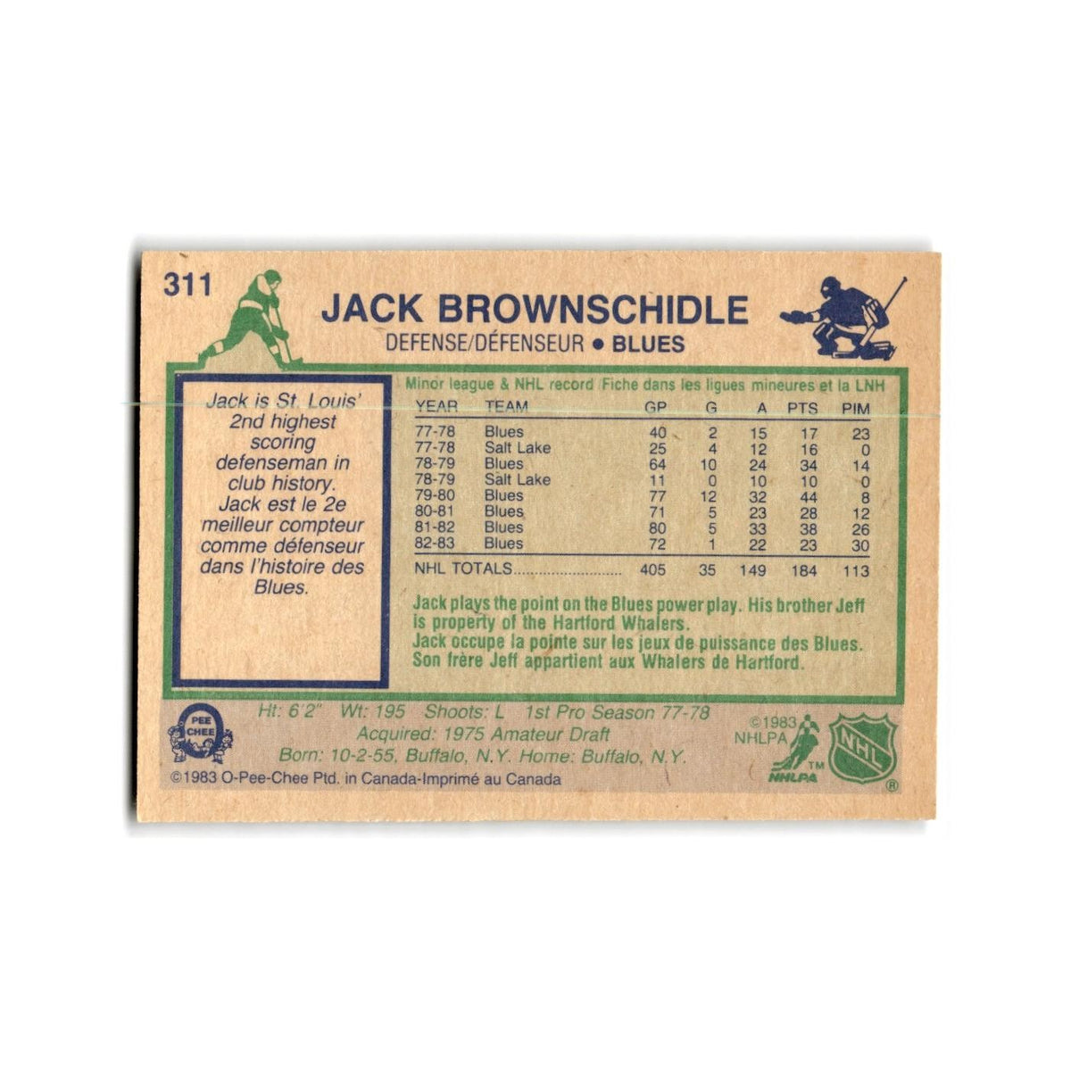 1983 O-Pee-Chee Jack Brownschidle St. Louis Blues #311