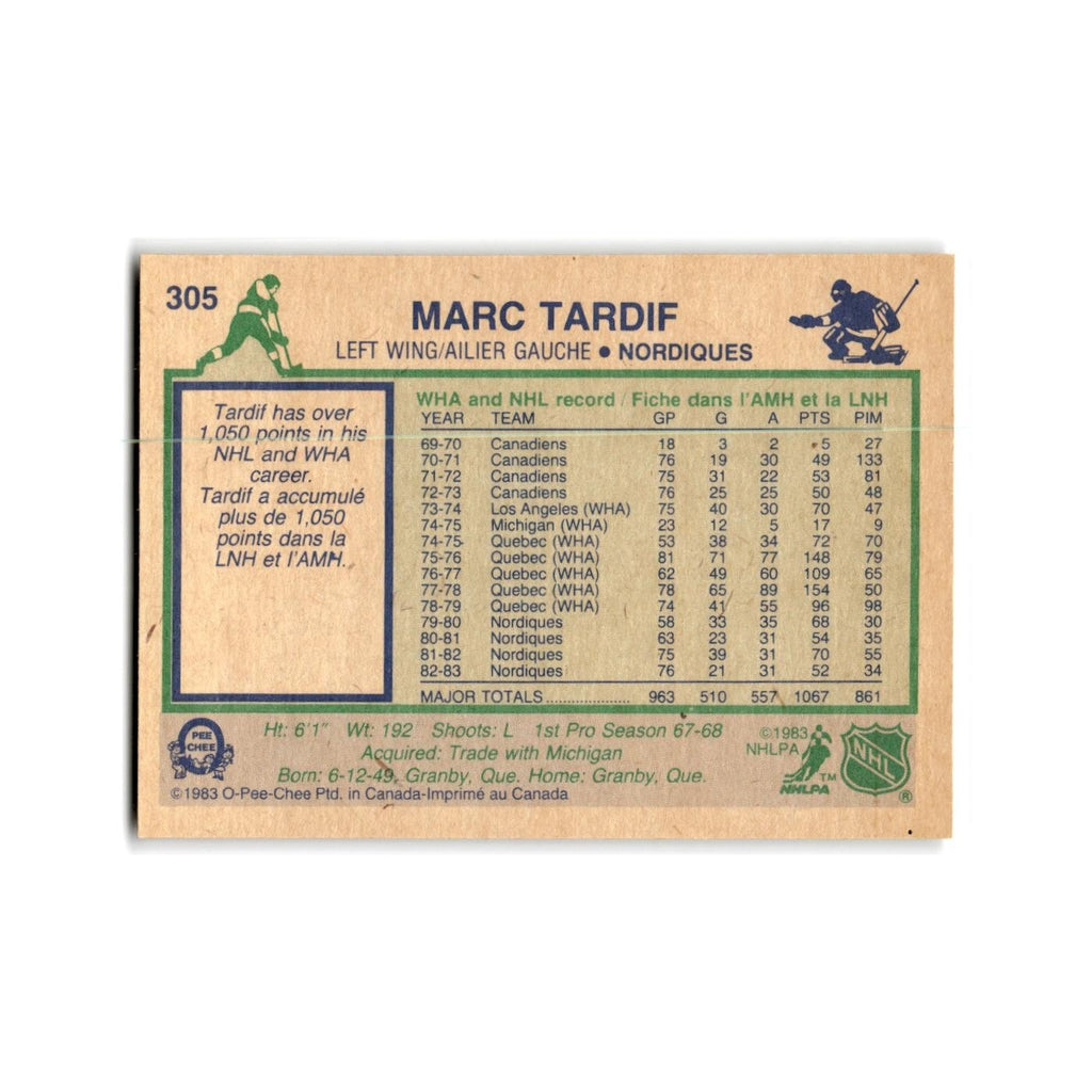 1983 O-Pee-Chee Marc Tardif Quebec Nordiques #305