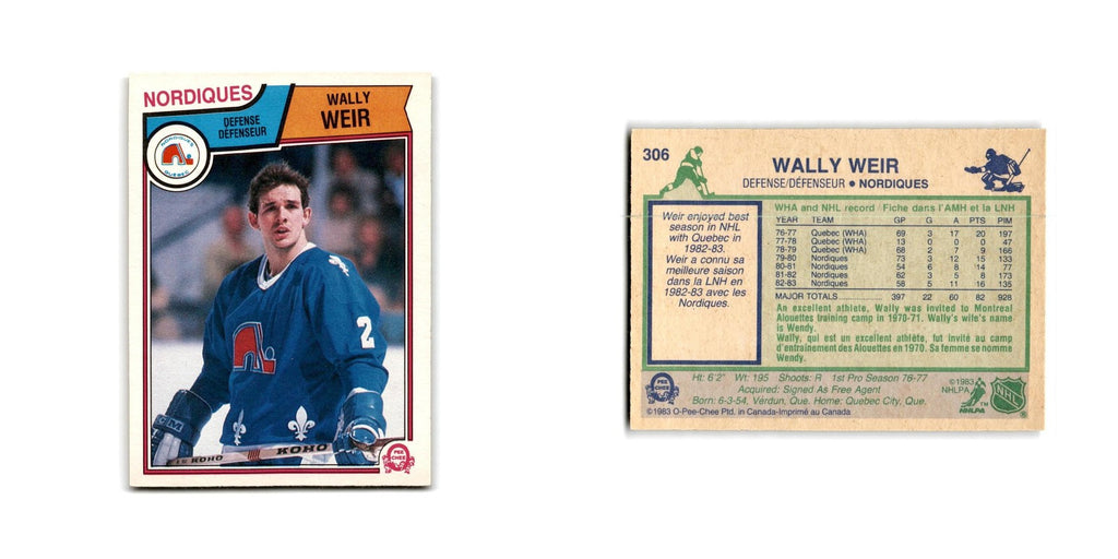 1983 O-Pee-Chee Wally Weir Quebec Nordiques #306