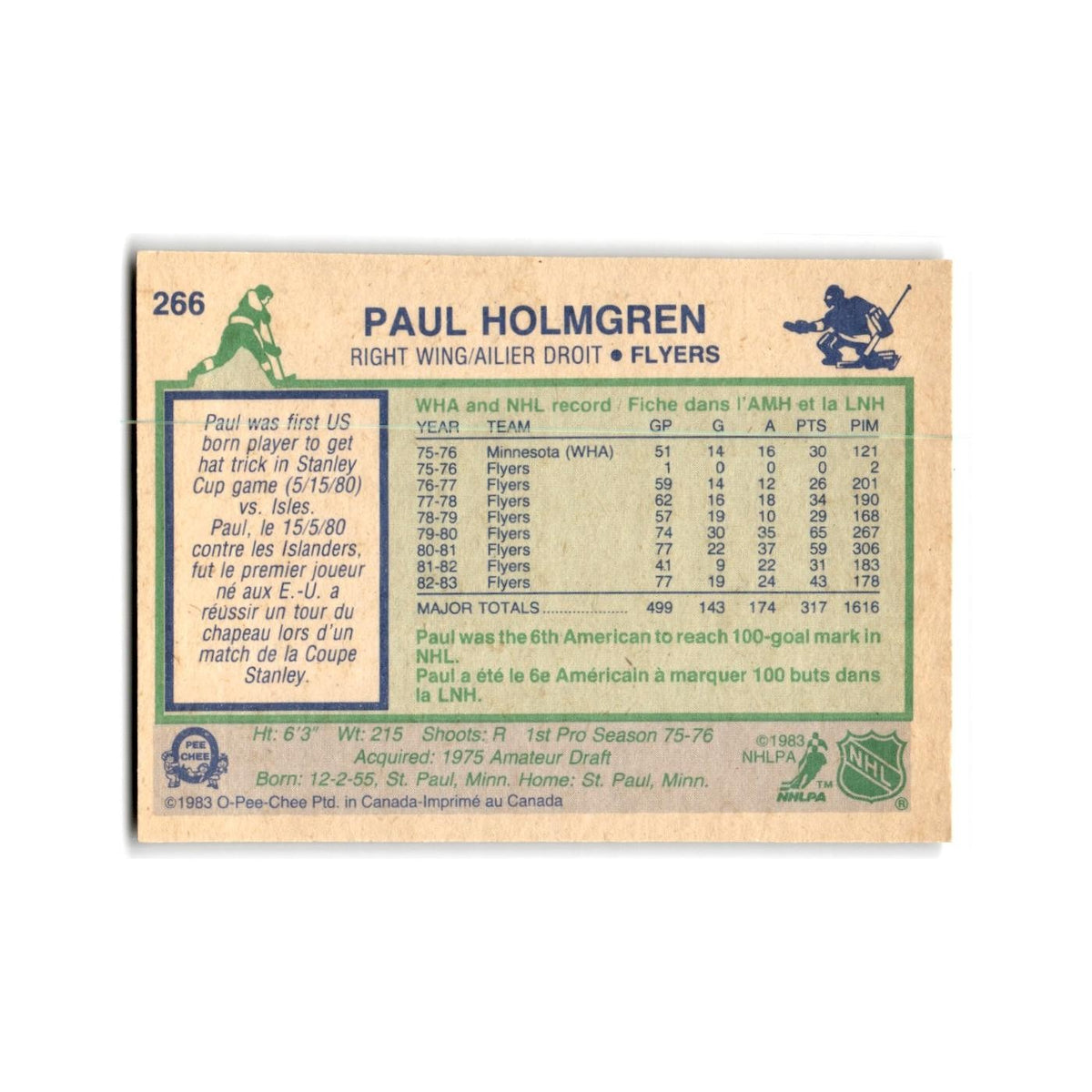 1983 O-Pee-Chee Paul Holmgren Philadelphia Flyers #266