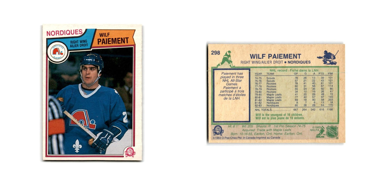 1983 O-Pee-Chee Wilf Paiement Quebec Nordiques #298