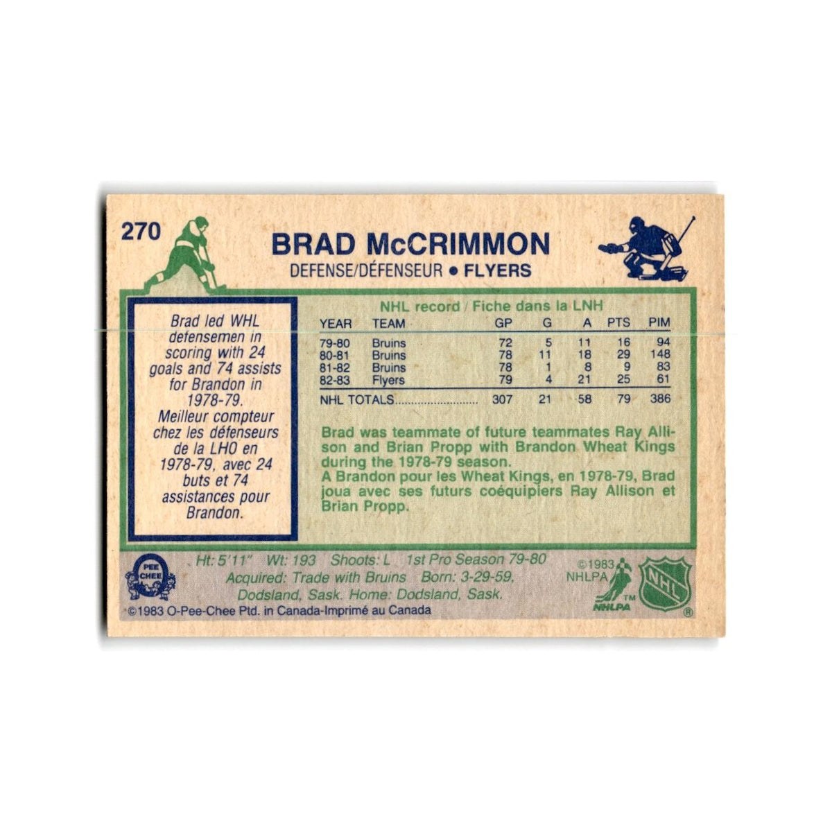 1983 O-Pee-Chee Brad McCrimmon Philadelphia Flyers #270