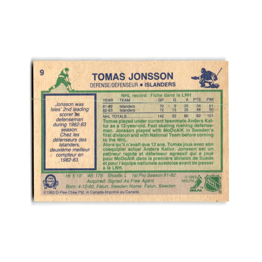 1983 O-Pee-Chee Tomas Jonsson New York Islanders #9