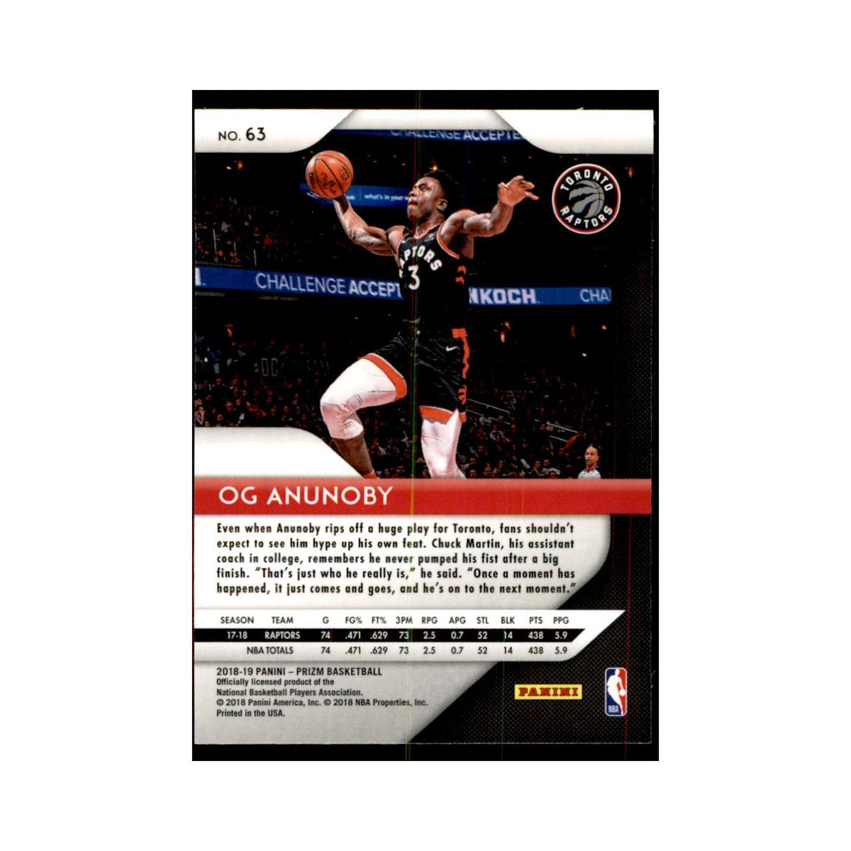2018 Panini Prizm OG Anunoby Basketball Cards #63