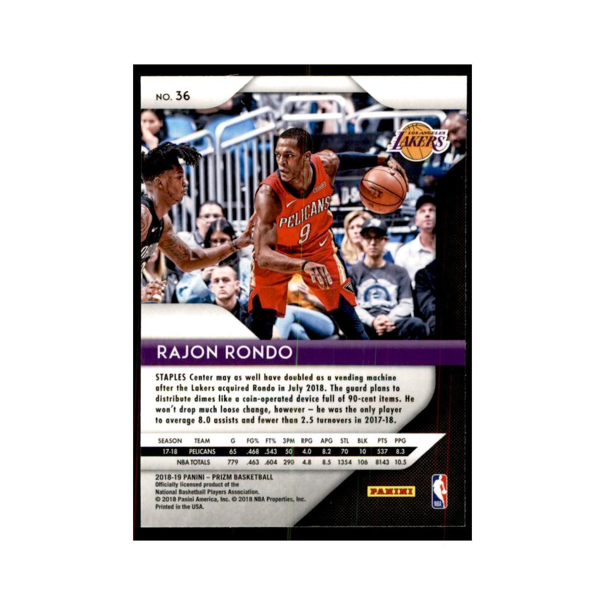2018 Panini Prizm Rajon Rondo Basketball Cards #36