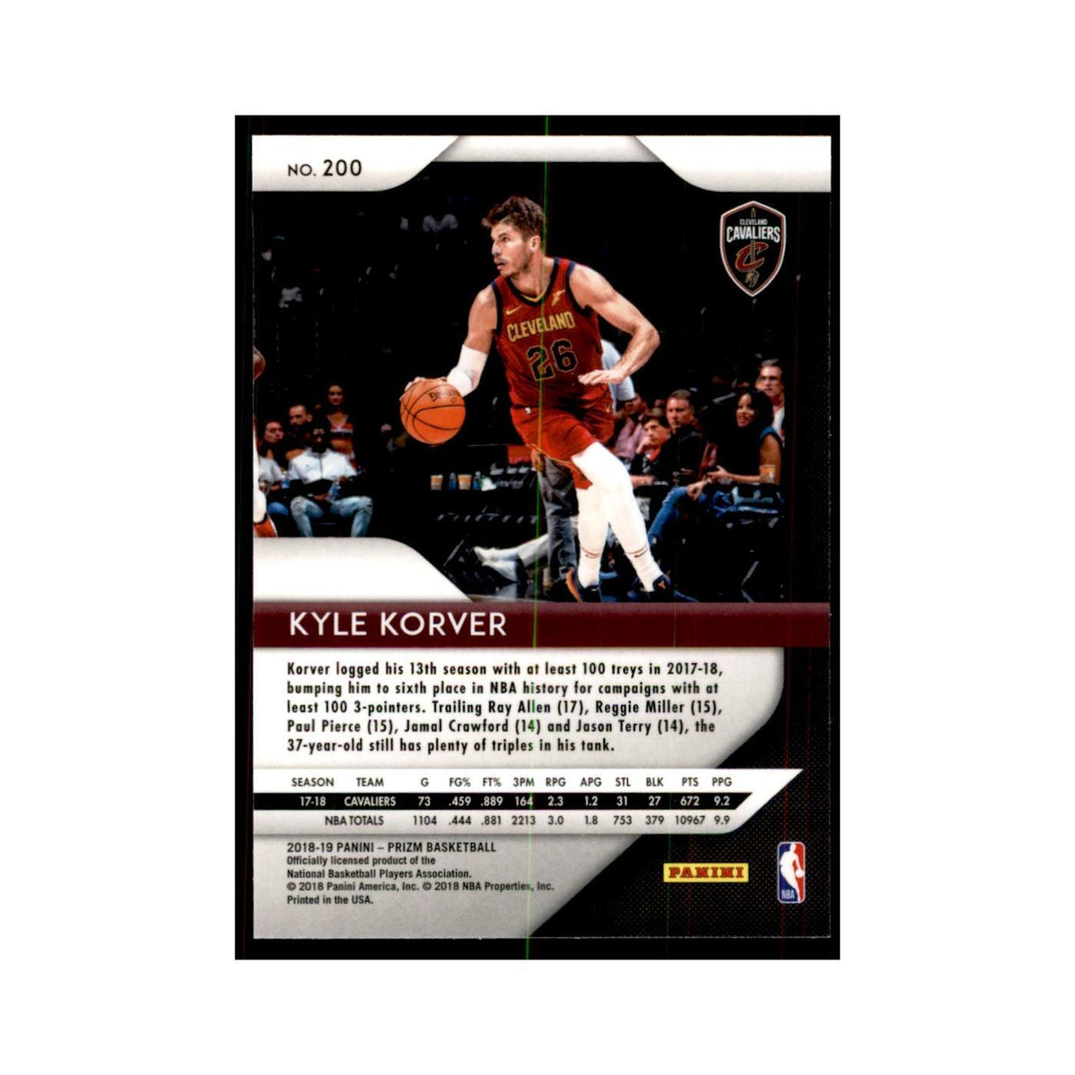 2018 Panini Prizm Kyle Korver Basketball Cards #200