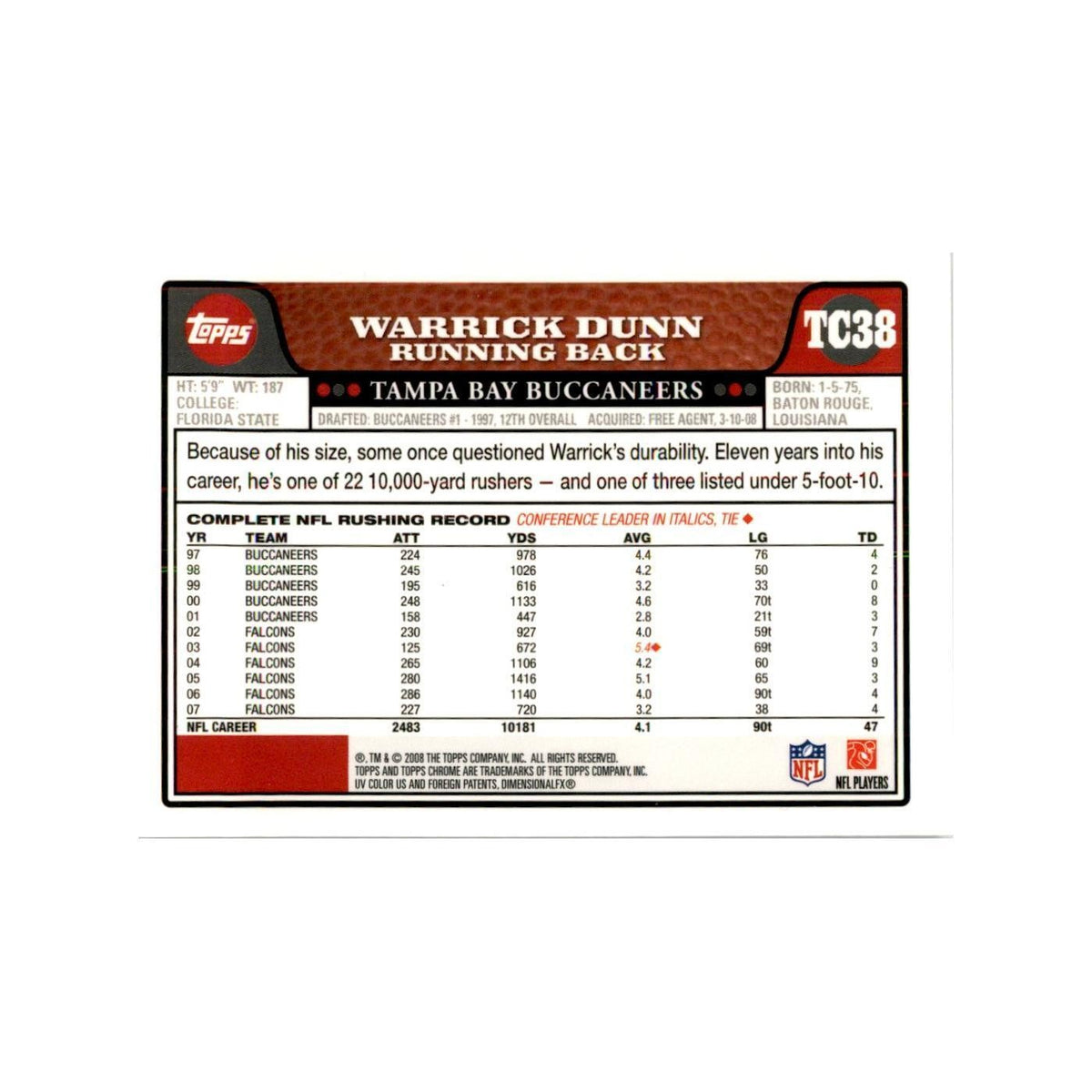 2008 Topps Chrome Warrick Dunn Football Cards #TC38