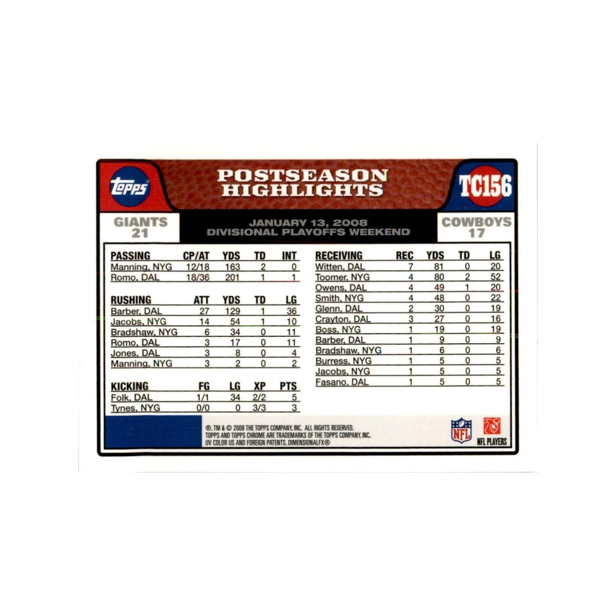 2008 Topps Chrome R.W. McQuarters Football Cards #TC156