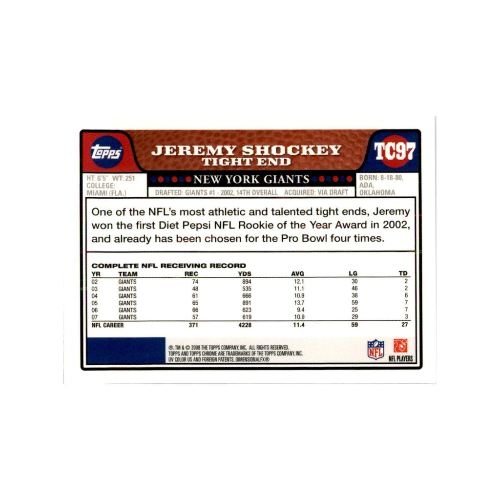 2008 Topps Chrome Jeremy Shockey Football Cards #TC97