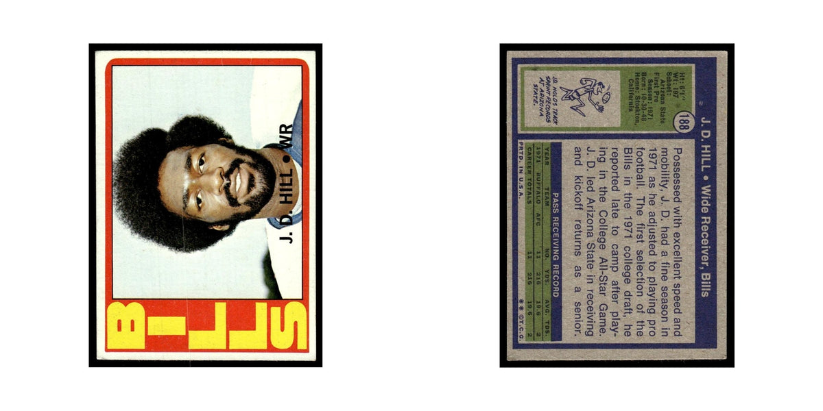 1972 Topps (Damaged) J.D. Hill RC Bills #188
