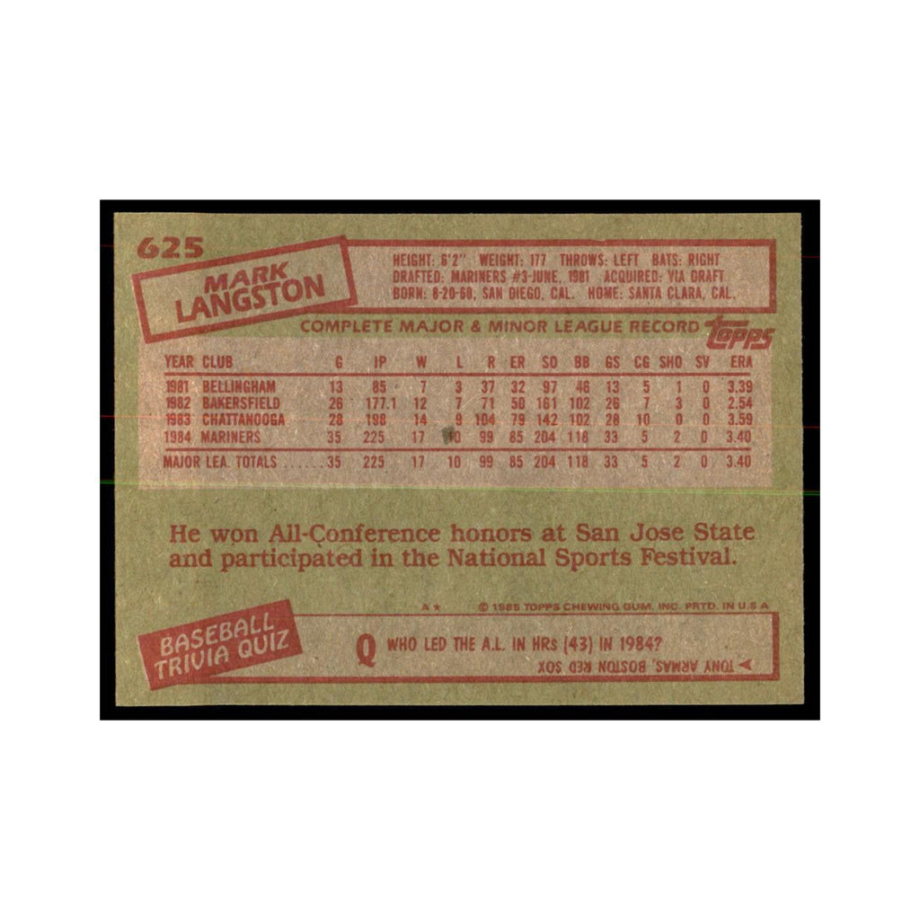 1985 Topps Mark Langston Baseball Cards #625