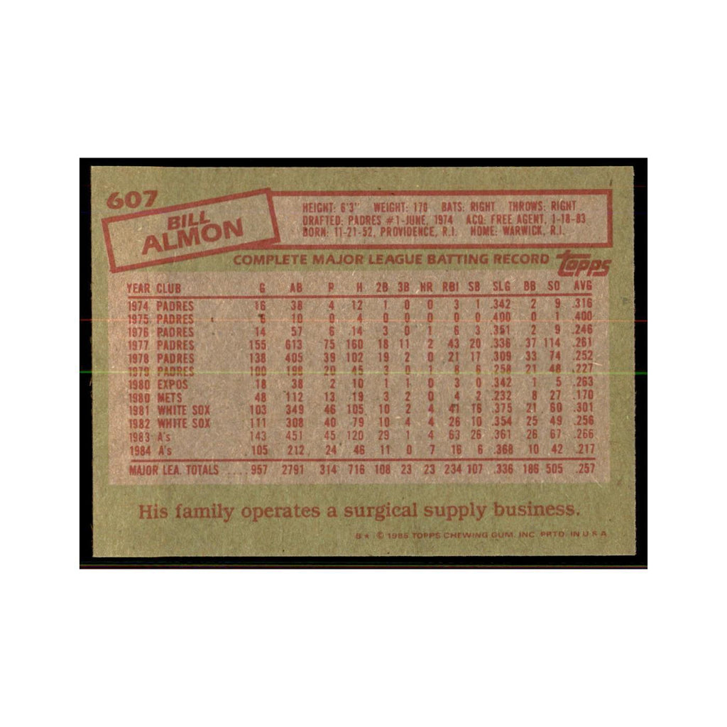 1985 Topps Bill Almon Baseball Cards #607