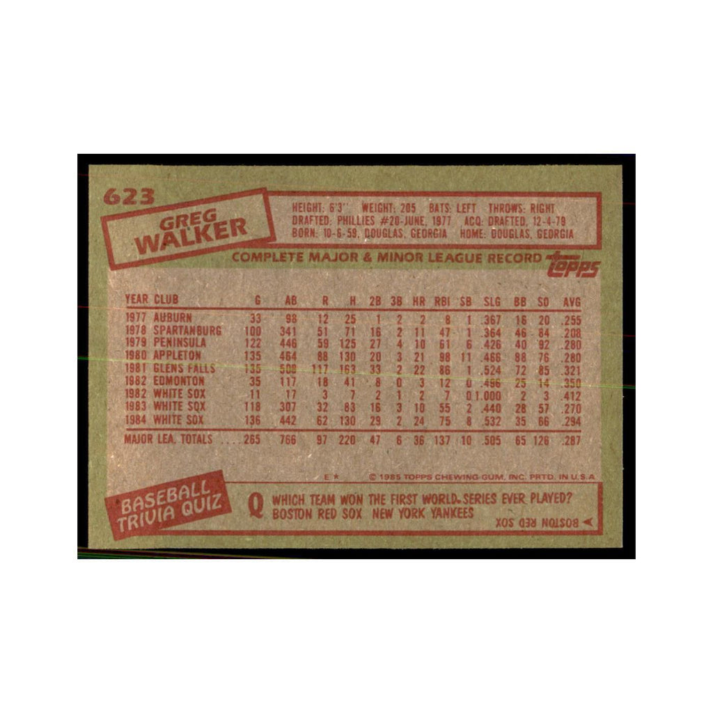 1985 Topps Greg Walker Baseball Cards #623