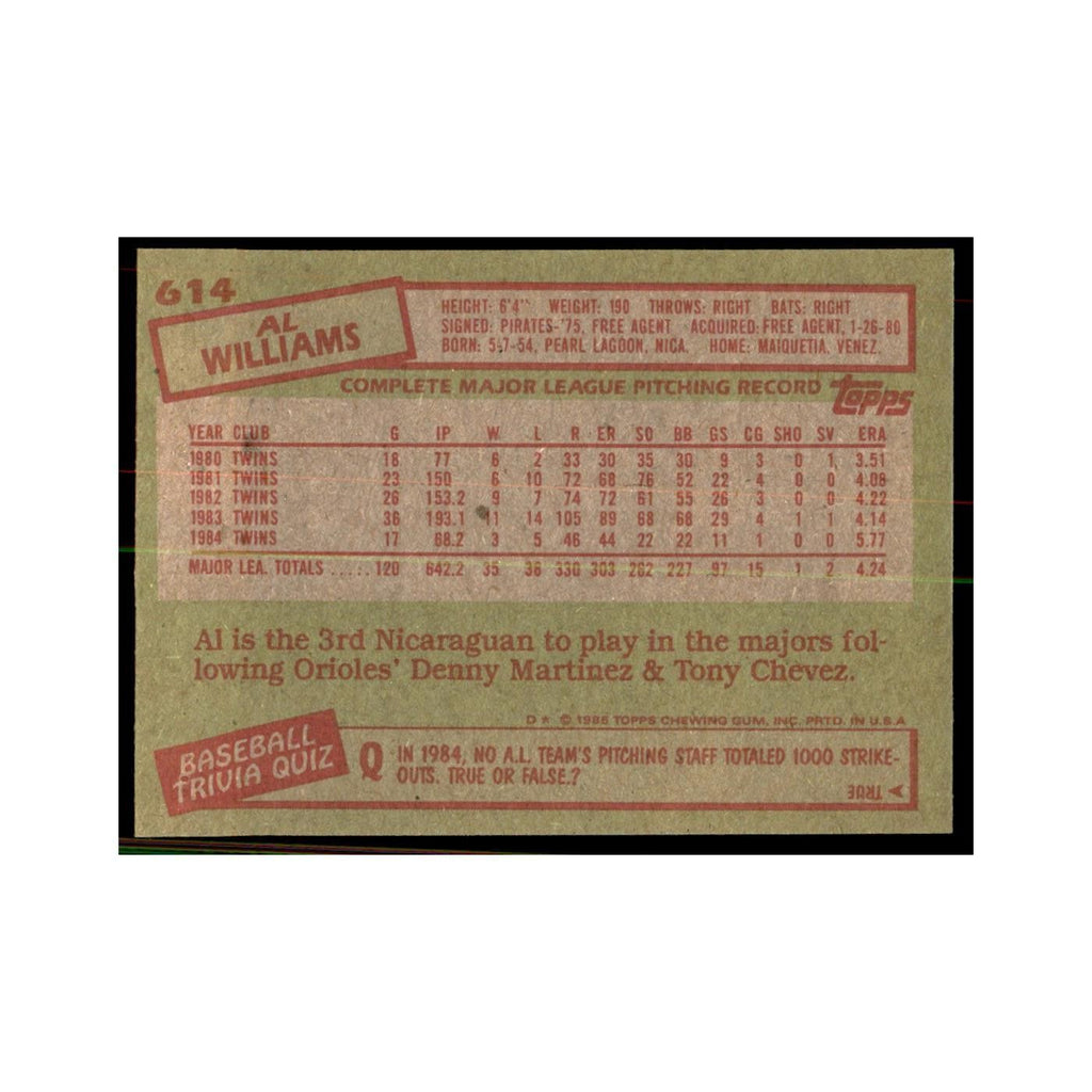 1985 Topps Al Williams Baseball Cards #614
