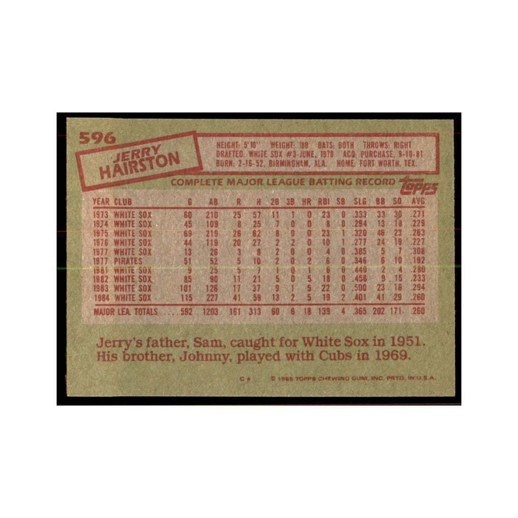 1985 Topps Jerry Hairston Baseball Cards #596