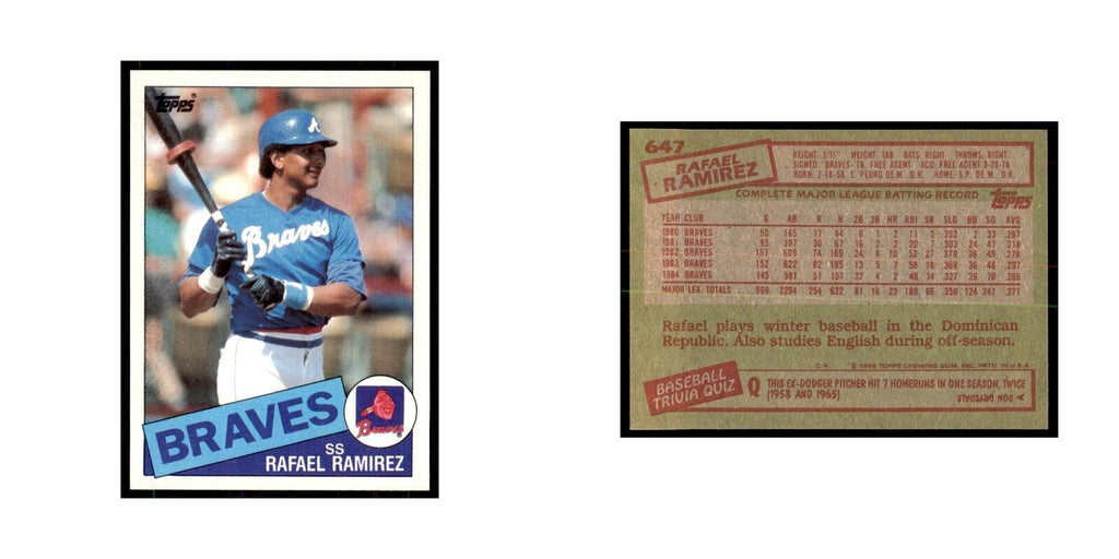 1985 Topps Rafael Ramirez Baseball Cards #647