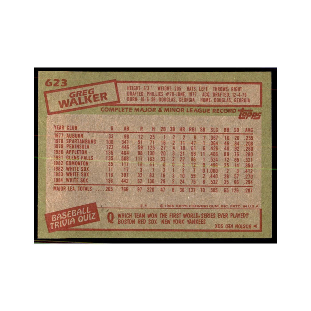1985 Topps Greg Walker Baseball Cards #623