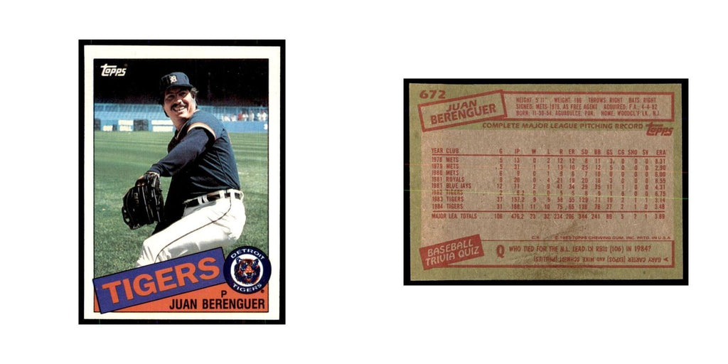 1985 Topps Juan Berenguer Baseball Cards #672