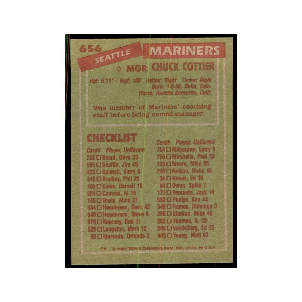 1985 Topps Chuck Cottier Baseball Cards #656